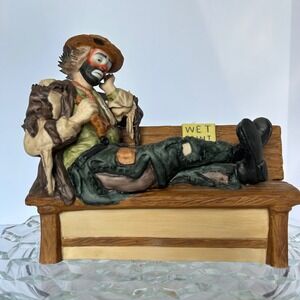 Vintage Emmett Kelly Jr. Flambro Col Sad Hobo Clown on Bench Figurine Limited Ed